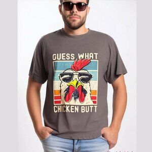 SHEIN Men's Medium Grey Funny Tee Chicken Graphic T-Shirt Humor NIB